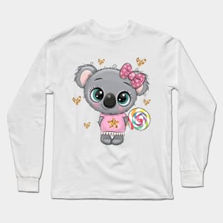 Cute koala girl with multicolour lollipop Long Sleeve T-Shirt